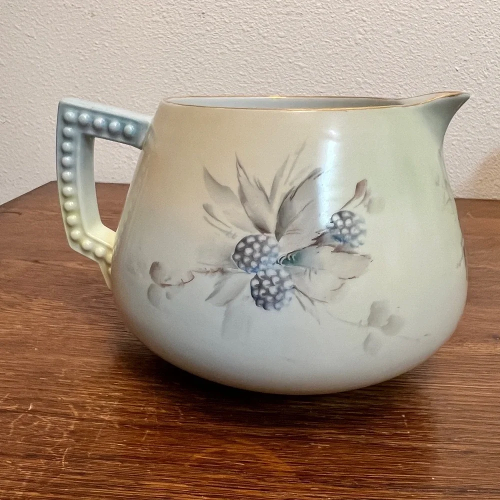Vintage HandPainted Bavaria Pitcher by Kayser Blackberry Floral Design,Gold Rim
